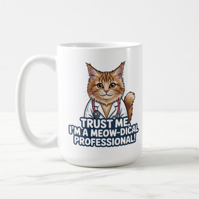 Funny Cat Doctor Animal Humor Illustration Coffee Mug (Left)