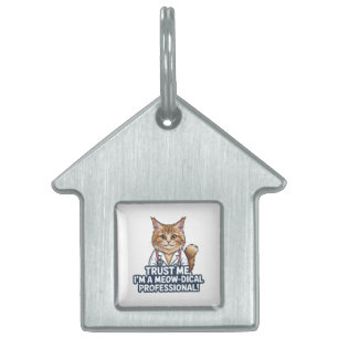 Funny Cat Doctor Animal Humor Illustration Pet ID Tag