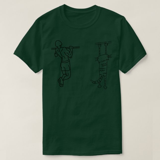 Funny Cat Doing Pull Up along side calisthenics at T-Shirt (Design Front)