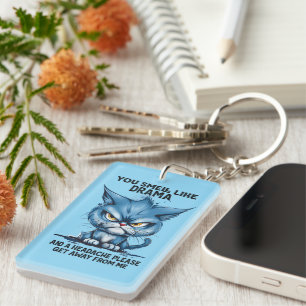 Funny cat drama word art key ring