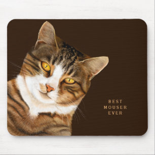 Funny Cat Drawing Custom Text Brown Beige Mouse Mat