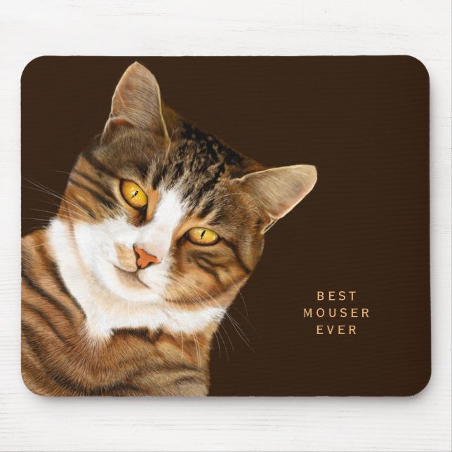 Funny Cat Drawing Custom Text Brown Beige Mouse Mat (Front)