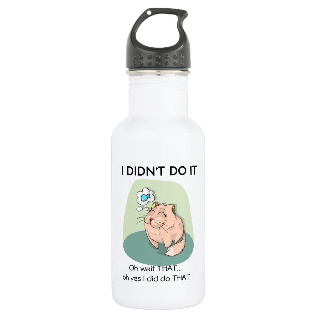 Funny Cat Drawing With Quotes Water Bottle (Front)