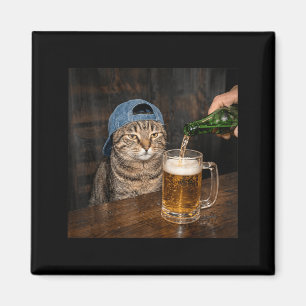 Funny Cat Drinking Beer Hat Graphic Unimpressed Magnet