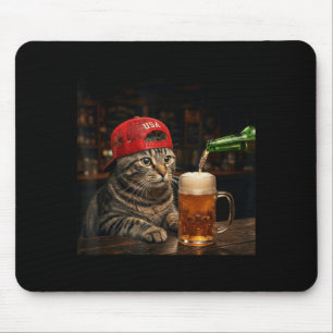 Funny Cat Drinking Beer Patriotic 4th Of July Mouse Mat