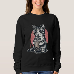 Funny Cat Drinking Boba Tea Bubble Milk Anime Styl Sweatshirt