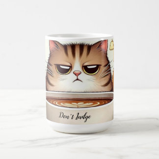 Funny Cat drinking enormous cup coffee.