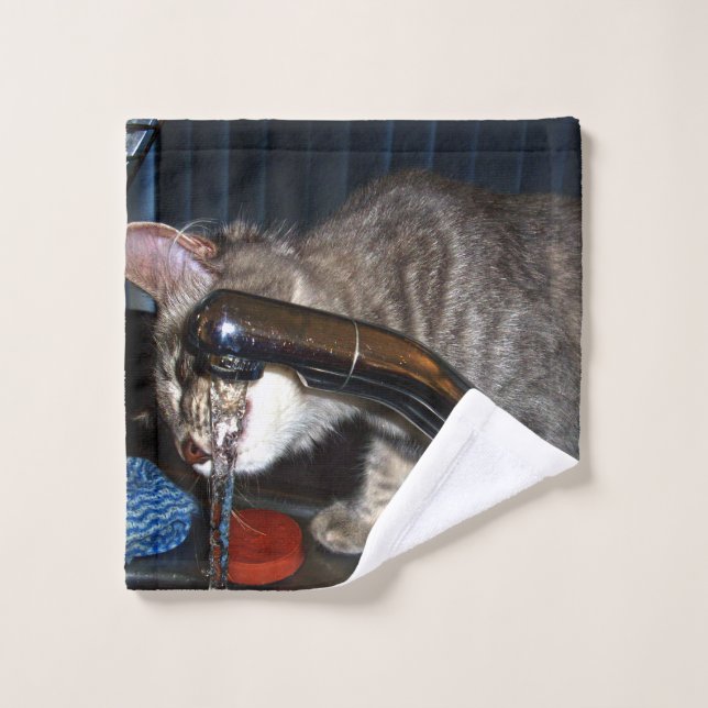 Funny Cat Drinking From Tap, Wash Cloth (Wash Cloth)