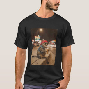 Funny Cat Drinking Iced Coffee Cats Meme Men Women T-Shirt