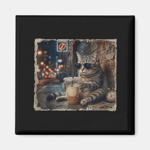 Funny Cat Drinking Iced Coffee Funny Animal Meme Magnet