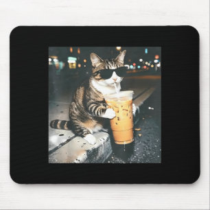 Funny cat drinking iced coffee funny cat lover mouse mat