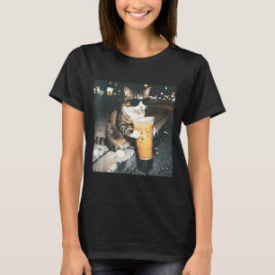 Funny cat drinking iced coffee funny cat lover T-Shirt