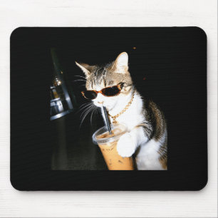 Funny Cat Drinking Iced Coffee Humour Meme Kitten Mouse Mat