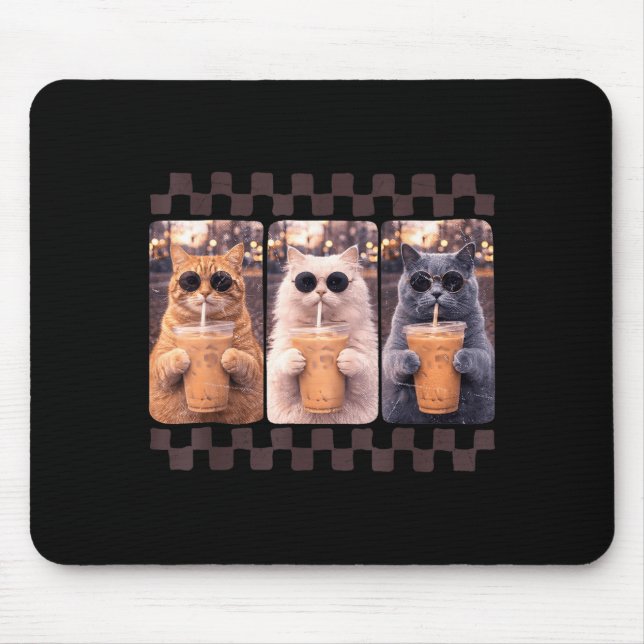 Funny Cat Drinking Iced Coffee Meme Animal Iced Mouse Mat (Front)