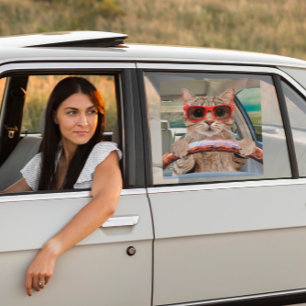 Funny Cat Driving Car Shade 12" x 12" Window Cling