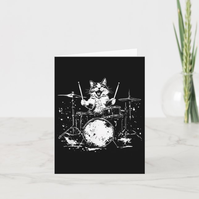 Funny Cat Drummer Drums Drumming Music Lover  Card (Front)