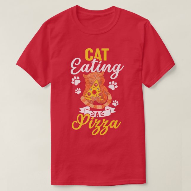 Funny Cat Eating A Pizza  T-Shirt (Design Front)