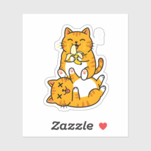 Funny Cat Eating Banana Neko Cute Cartoon Orange