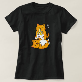 Funny Cat Eating Banana Neko Cute Cartoon Orange T-Shirt