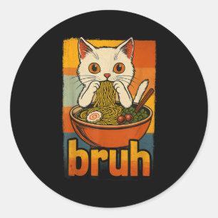 Funny Cat Eating Japanese Ramen Noodles Men Women Classic Round Sticker