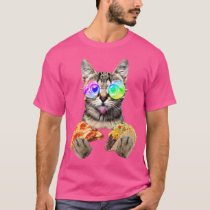 Funny Cat Eating Pizza And Tacos W Sunglasses T-Shirt