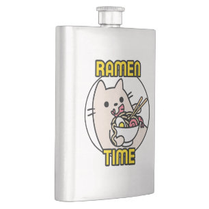 Funny Cat Eating Ramen Cat Lover Pet Owner  Hip Flask