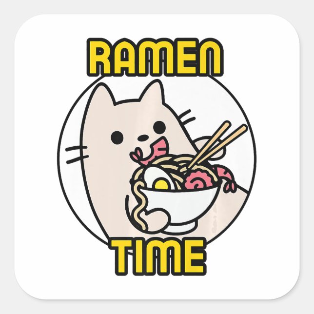 Funny Cat Eating Ramen Cat Lover Pet Owner  Square Sticker (Front)