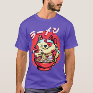 Funny Cat Eating Ramen Cute Japanese Kitten Ramen  T-Shirt