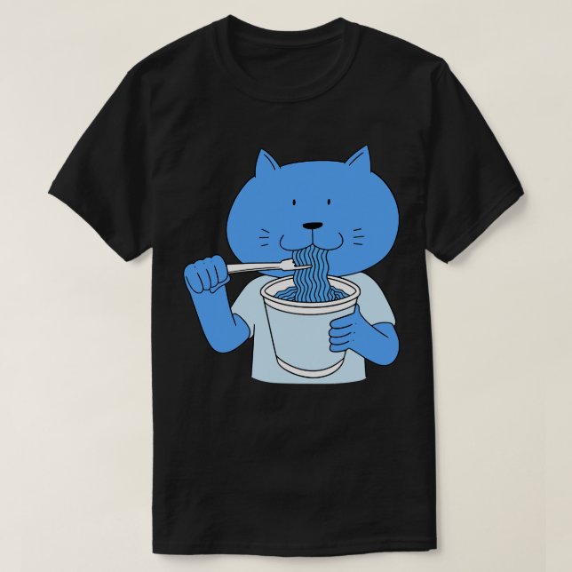Funny cat eating spaghetti T-Shirt (Design Front)