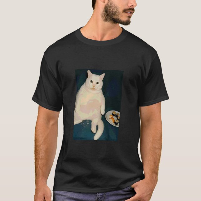 Funny Cat Eating Sushi Meme T-Shirt (Front)