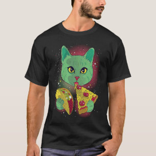 Funny Cat Eating Tacos and Pizza in Outer Space T T-Shirt