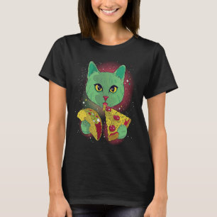 Funny Cat Eating Tacos and Pizza in Outer Space T T-Shirt