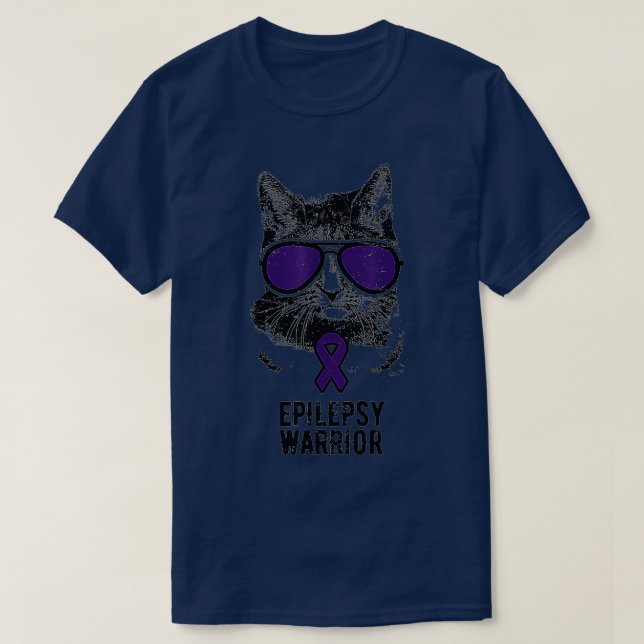 Funny Cat Epilepsy Awareness Purple Sunglasses Bra T-Shirt (Design Front)