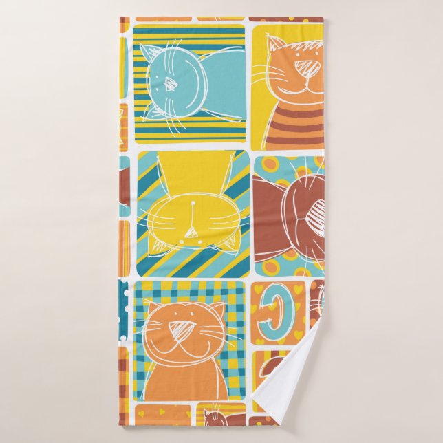 Funny cat fabric patchwork wallpaper,abstract seam bath towel (Bath Towel)