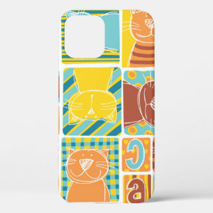 Funny cat fabric patchwork wallpaper,abstract seam iPhone 12 case