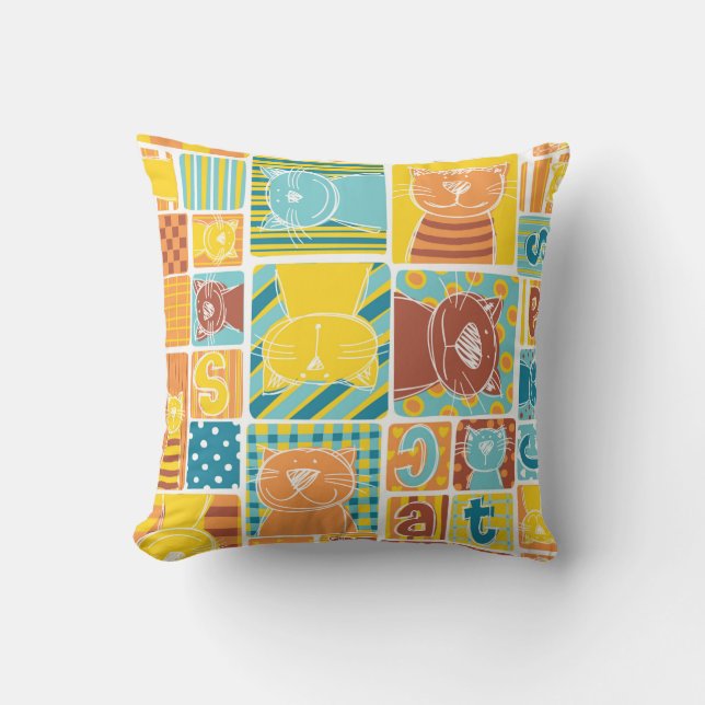 Funny cat fabric patchwork wallpaper,abstract seam cushion (Front)