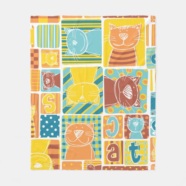 Funny cat fabric patchwork wallpaper,abstract seam fleece blanket (Front)