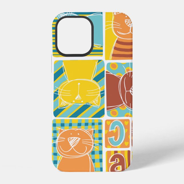 Funny cat fabric patchwork wallpaper,abstract seam iPhone case (Back)