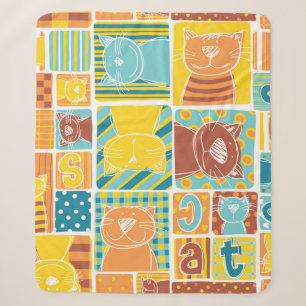 Funny cat fabric patchwork wallpaper,abstract seam sherpa blanket