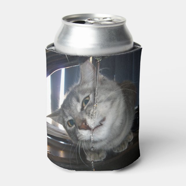 Funny Cat Face After Drinking From Tap, Can Cooler (Can Front)