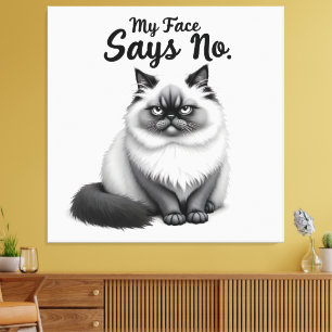 Funny Cat Face Illustration – Minimal Cute Cat Art Canvas Print