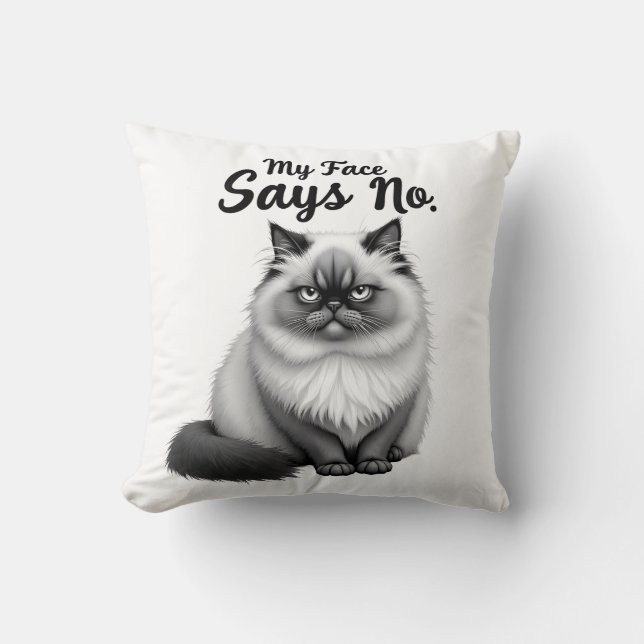 Funny Cat Face Illustration – Minimal Cute Cat Art Cushion (Front)