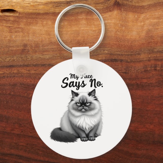 Funny Cat Face Illustration – Minimal Cute Cat Art Key Ring (Back)