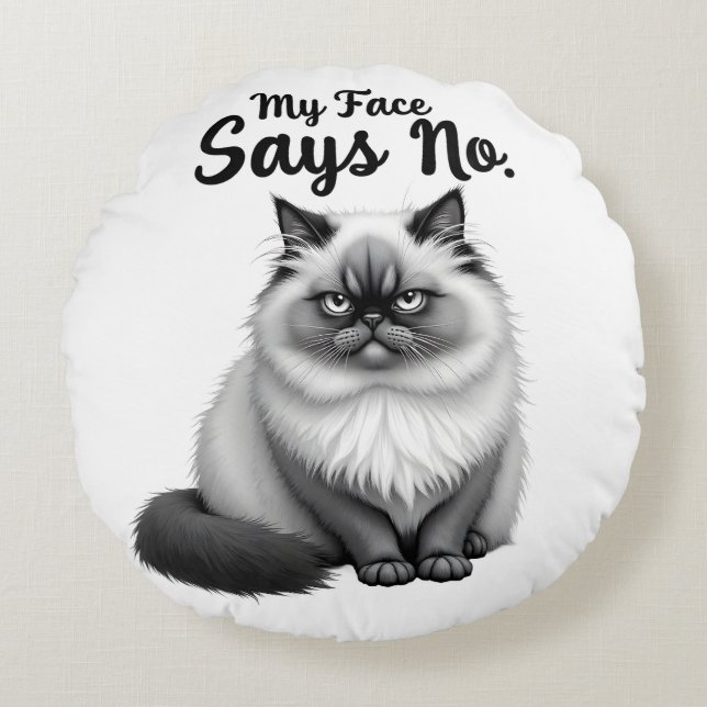 Funny Cat Face Illustration – Minimal Cute Cat Art Round Cushion (Front)