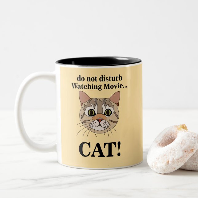 Funny Cat Face  Two-Tone Coffee Mug (With Donut)