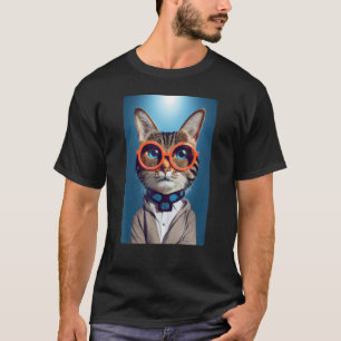 Funny Cat Face With Funky Glasses Retro Nerd Cat_3 T-Shirt