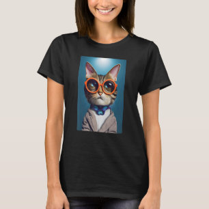 Funny Cat Face With Funky Glasses Retro Nerd Cat T-Shirt