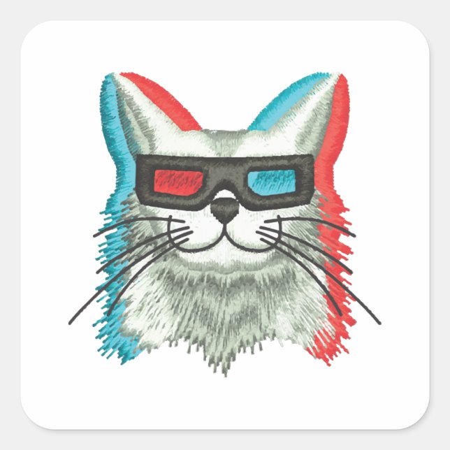 Funny cat face with funky glasses  square sticker (Front)