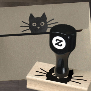 Funny Cat Face with Long Whiskers Cool Kitty Rubber Stamp