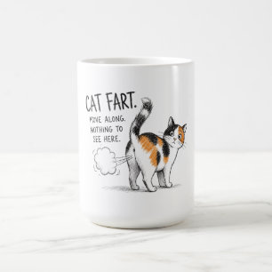 Funny Cat Fart Sketch Coffee Mug - Calico Cat